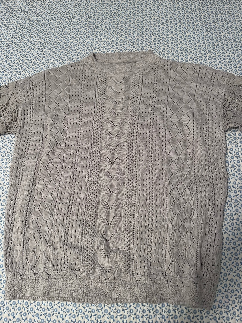 Brand new Women's Gray Crewneck Open-Knit Sweater with lace detailing